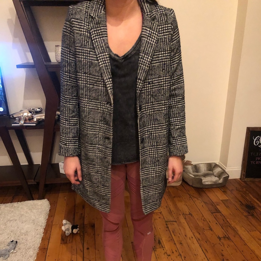 Black and white plaid oversized coat